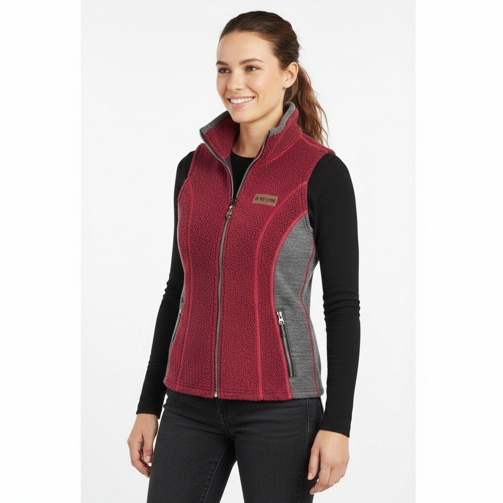 Kuhl Kozet Wool Blend Fleece Vest XS Red Gray Full Zip Hiking Gorpcore Outdoor